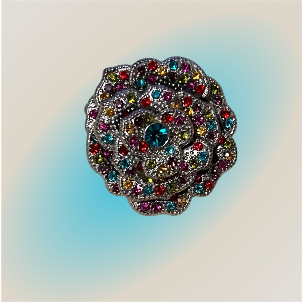 Multicolor Rhinestone Floral Statement Ring Vintage
